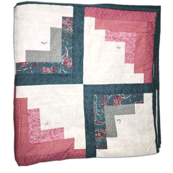 Handmade Quilt Pink, White & Green - Picture 1 of 5